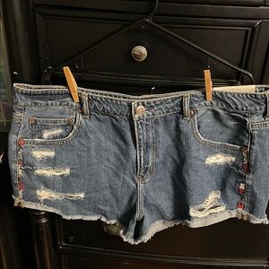 American Eagle Outfitters Tomgirl Shortie Distressed Blue Jean Shorts